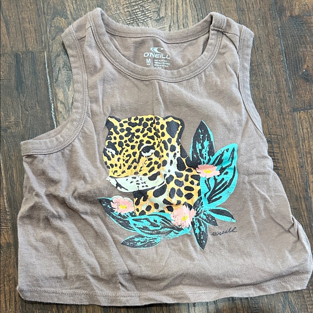 O'Neill Brown Tank Top with Leopard and Floral Design